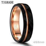 Black Tungsten Rings Rose Gold Groove Hammered Wedding Band Comfort Fit