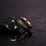 Black Tungsten Rings Rose Gold Groove Hammered Wedding Band Comfort Fit