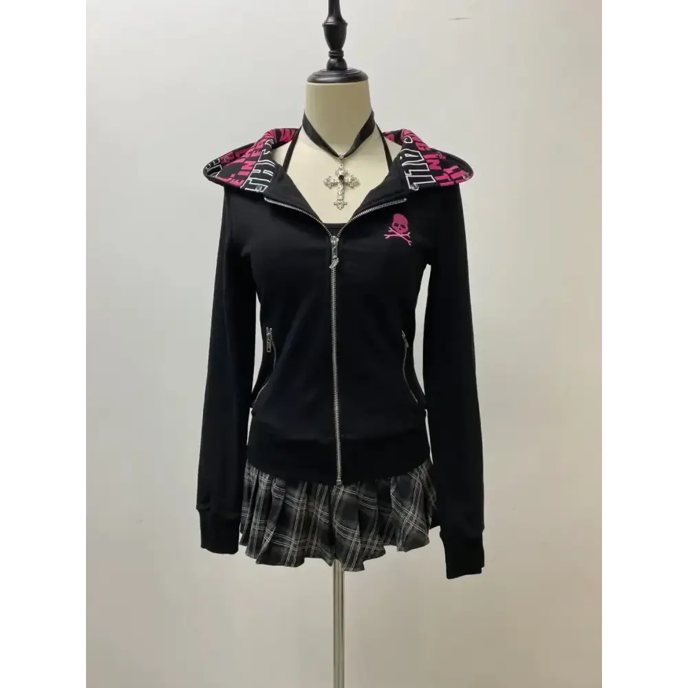 Blue Y2K Design Slim Cardigan Jacket Sweatshirt Women Autumn and Winter Gothic American Retro Casual Top Loose