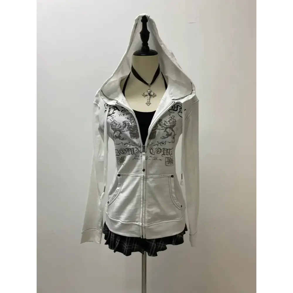 Blue Y2K Design Slim Cardigan Jacket Sweatshirt Women Autumn and Winter Gothic American Retro Casual Top Loose