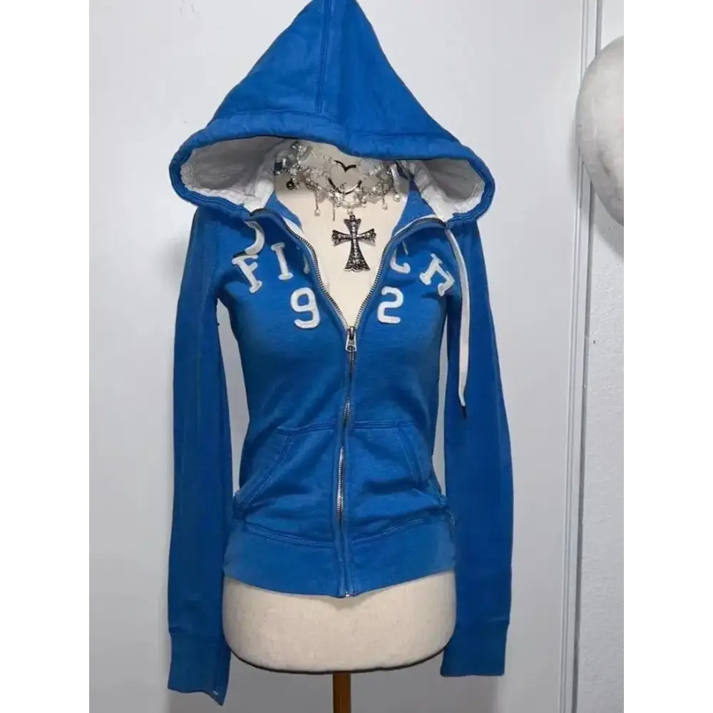 Blue Y2K Design Slim Cardigan Jacket Sweatshirt Women Autumn and Winter Gothic American Retro Casual Top Loose