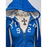 Blue Y2K Design Slim Cardigan Jacket Sweatshirt Women Autumn and Winter Gothic American Retro Casual Top Loose