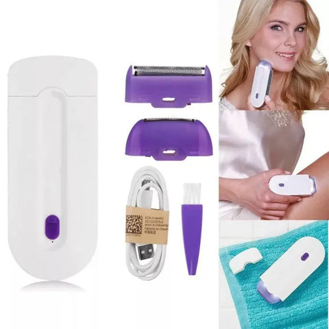 Body Blue-Light Epilator – Electric Rotary Hair Remover for Face Legs Bikini and Lips - White