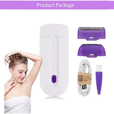 Body Blue-Light Epilator – Electric Rotary Hair Remover for Face Legs Bikini and Lips - White