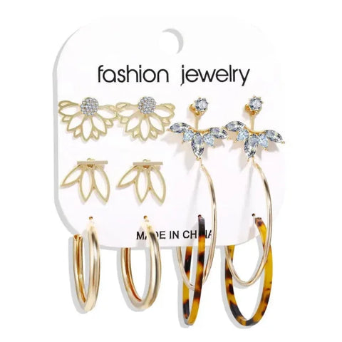 Bohemian Earrings Set with Tassel Pearl and Geometric Hoops - Himpall