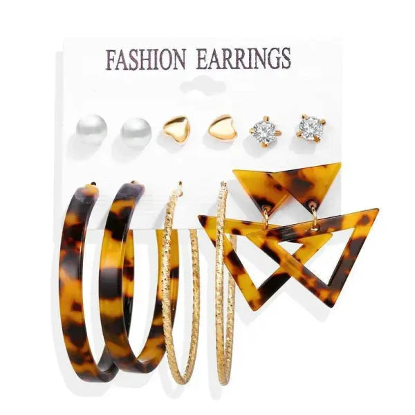 Bohemian Earrings Set with Tassel Pearl and Geometric Hoops - Himpall