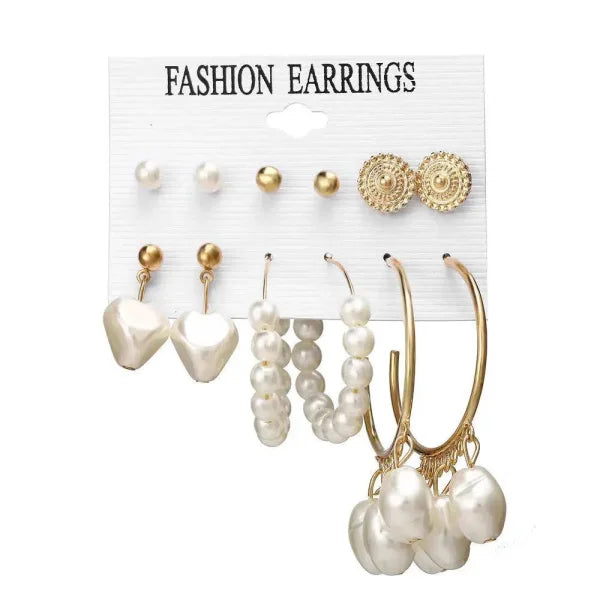 Bohemian Earrings Set with Tassel Pearl and Geometric Hoops - Himpall