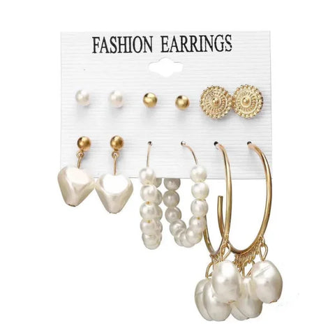 Bohemian Earrings Set with Tassel Pearl and Geometric Hoops - Himpall