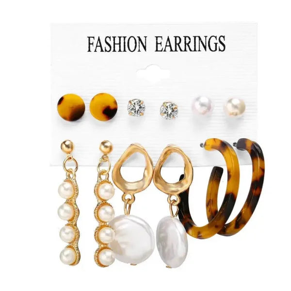 Bohemian Earrings Set with Tassel Pearl and Geometric Hoops - Himpall