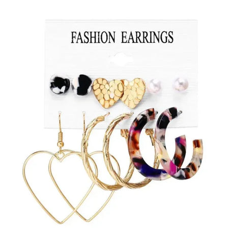 Bohemian Earrings Set with Tassel Pearl and Geometric Hoops - Himpall