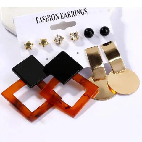 Bohemian Earrings Set with Tassel Pearl and Geometric Hoops - Himpall