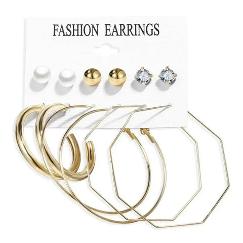 Bohemian Earrings Set with Tassel Pearl and Geometric Hoops - Himpall