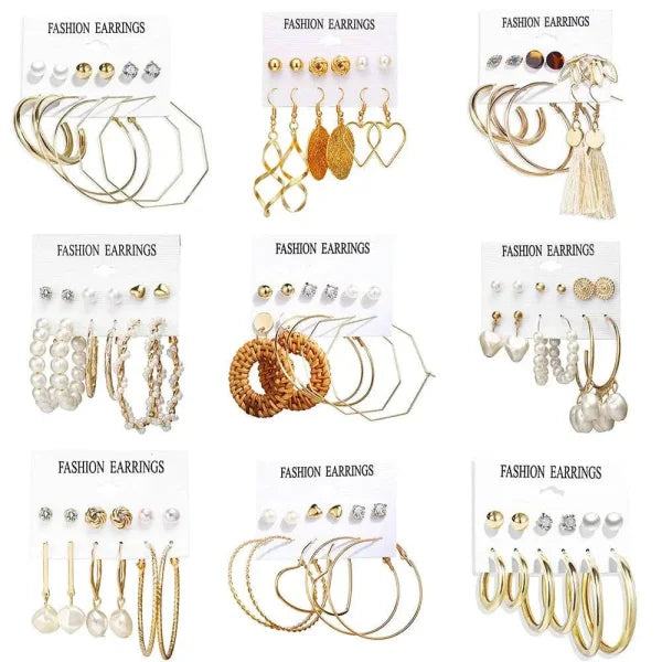 Bohemian Earrings Set with Tassel Pearl and Geometric Hoops - Himpall