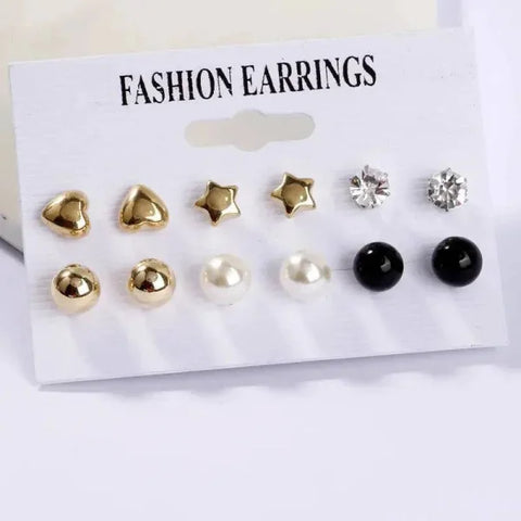 Bohemian Earrings Set with Tassel Pearl and Geometric Hoops - Himpall