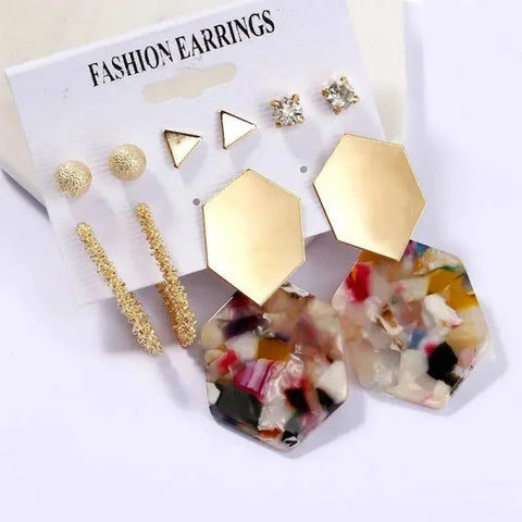 Bohemian Earrings Set with Tassel Pearl and Geometric Hoops - Himpall