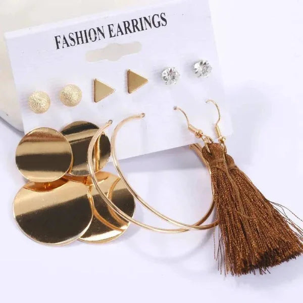 Bohemian Earrings Set with Tassel Pearl and Geometric Hoops - Himpall