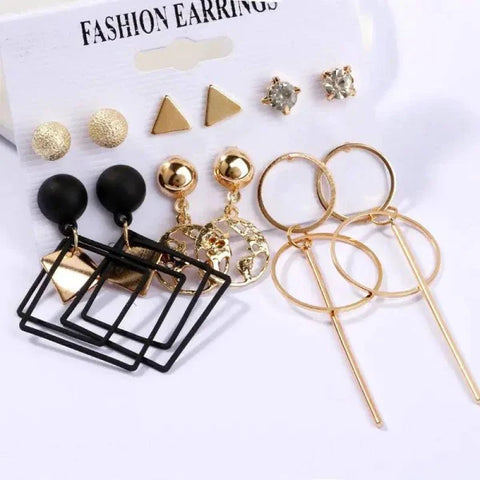 Bohemian Earrings Set with Tassel Pearl and Geometric Hoops - Himpall