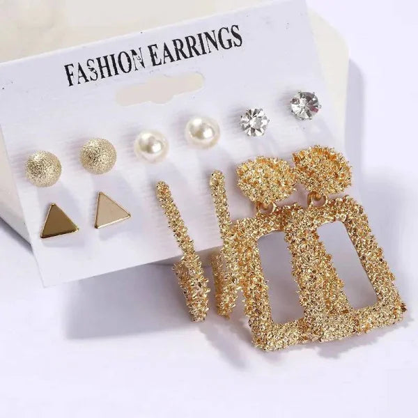 Bohemian Earrings Set with Tassel Pearl and Geometric Hoops - Himpall