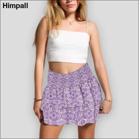 Bohemian Skirt with Vintage Floral Print - Trendy Mini Skirt - 2-Purple / S / United States