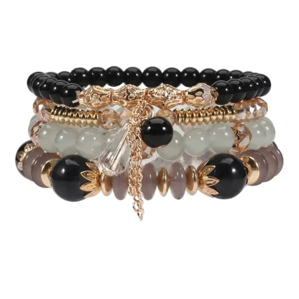 Bohemian Stackable Bead Bracelets for Women Multilayered Bracelet Pendant Charm Stretch Bangles - black
