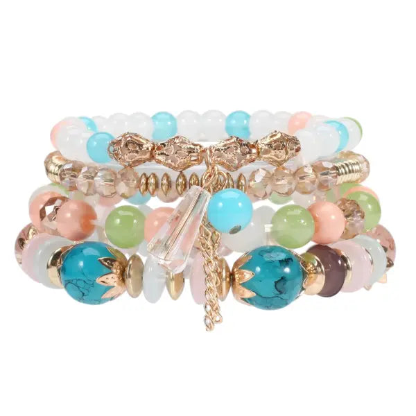 Bohemian Stackable Bead Bracelets for Women Multilayered Bracelet Pendant Charm Stretch Bangles - colorful