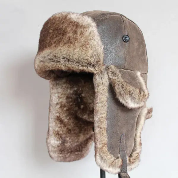 Winter Bomber Hat – Men’s & Women’s Russian Ushanka with PU Leather Fur Ear Flaps Warm Trapper Cap