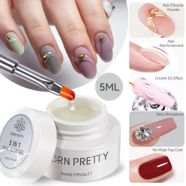 15ml Clear Non-Stick Nail Extension Gel – 3D Sculpting Solid Hard Gel - 5ml 5in1 glue