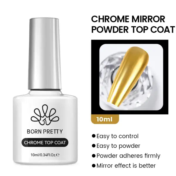Super Base & Top Coat Gel Nail Polish – Semi-Permanent Rubber 10ml - Chrome-Mirror Top