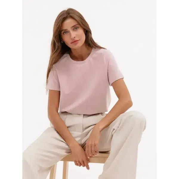 Bornladies Summer 100% Cotton Women’s T-Shirt – Loose Solid Short Sleeve Top - peach pink / 4XL