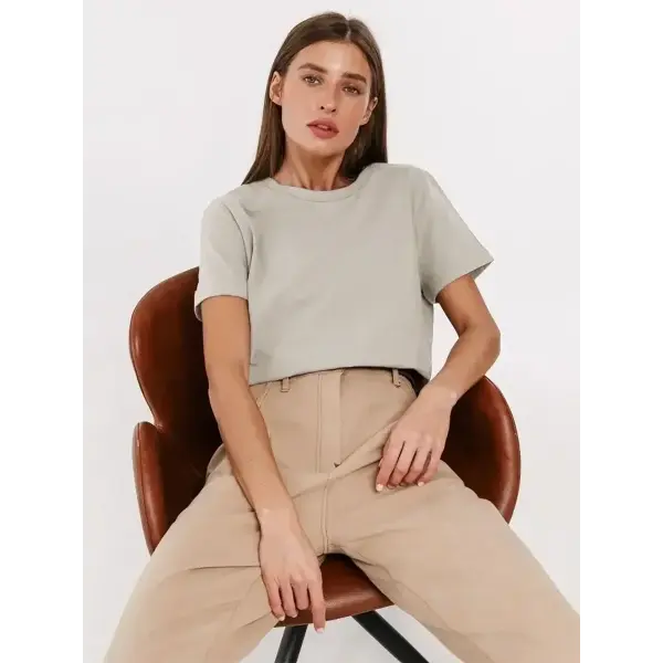 Bornladies Summer 100% Cotton Women’s T-Shirt – Loose Solid Short Sleeve Top - Light Grey / L