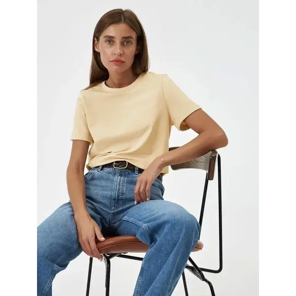 Bornladies Summer 100% Cotton Women’s T-Shirt – Loose Solid Short Sleeve Top - APRICOT / L