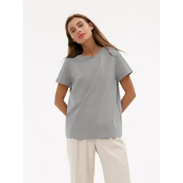 Bornladies Summer 100% Cotton Women’s T-Shirt – Loose Solid Short Sleeve Top - Crescent Grey / XXL