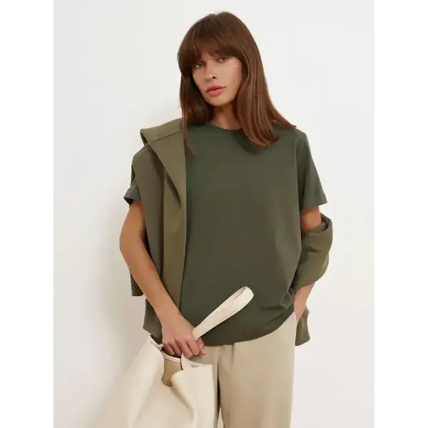 Bornladies Summer 100% Cotton Women’s T-Shirt – Loose Solid Short Sleeve Top - pale green / S