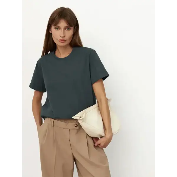 Bornladies Summer 100% Cotton Women’s T-Shirt – Loose Solid Short Sleeve Top - Moss gray / L