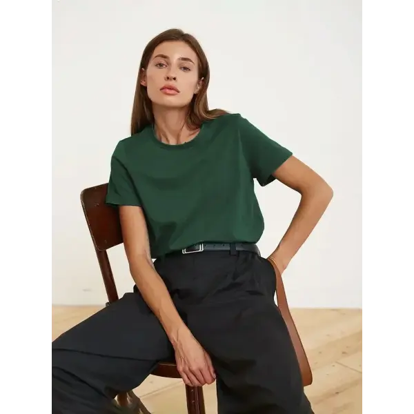 Bornladies Summer 100% Cotton Women’s T-Shirt – Loose Solid Short Sleeve Top - dark green / 4XL