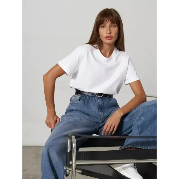 Bornladies Summer 100% Cotton Women’s T-Shirt – Loose Solid Short Sleeve Top - WHITE / L