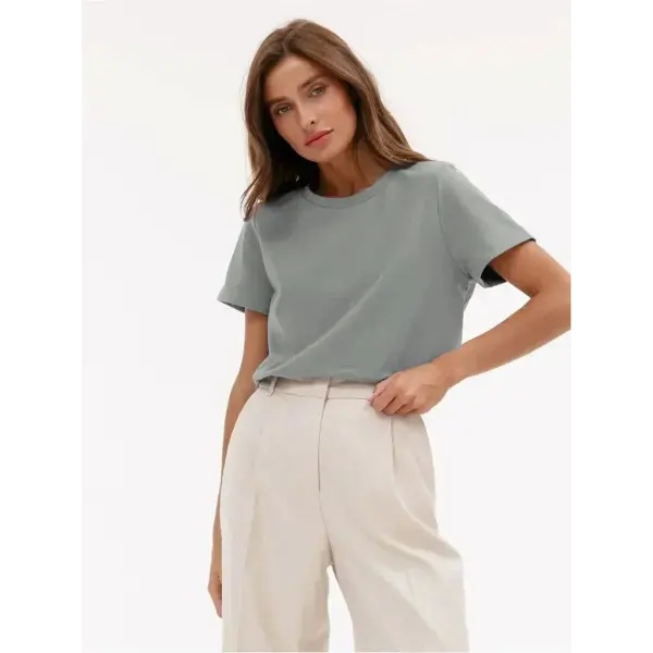 Bornladies Summer 100% Cotton Women’s T-Shirt – Loose Solid Short Sleeve Top - Foggy gray / XXL
