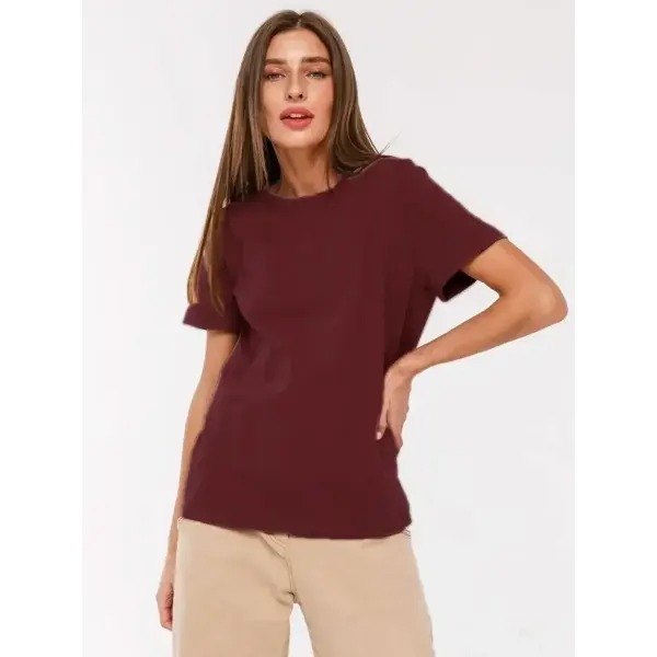 Bornladies Summer 100% Cotton Women’s T-Shirt – Loose Solid Short Sleeve Top - Maple red / 4XL