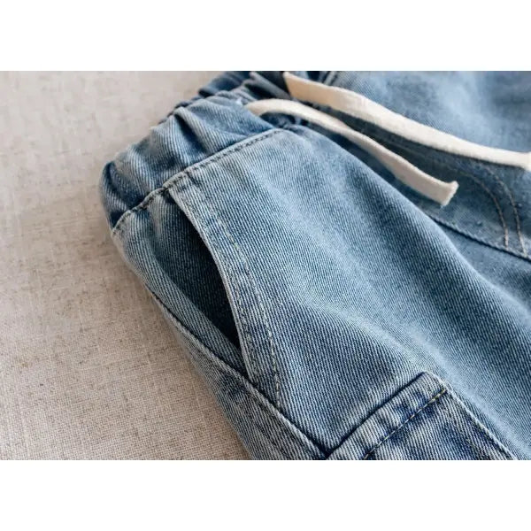 Boys Denim Cargo Shorts with Elastic Waist 2-8Y for Casual Summer Wear