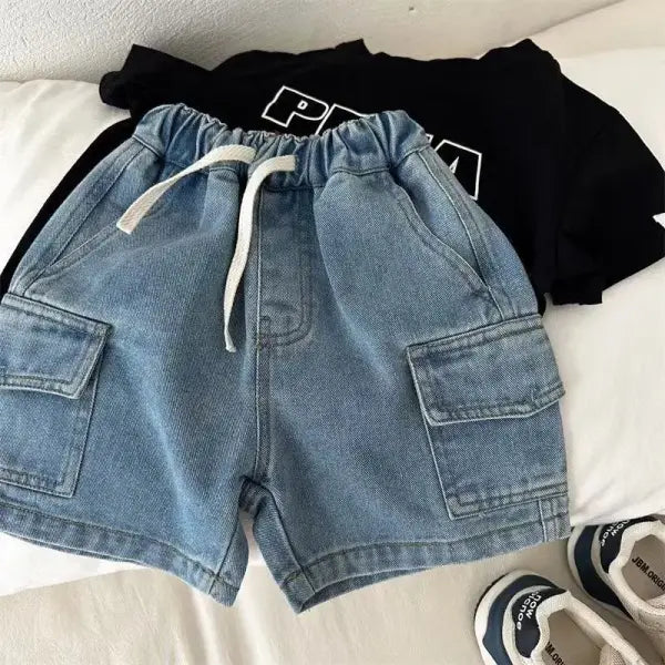 Boys Denim Cargo Shorts with Elastic Waist 2-8Y for Casual Summer Wear
