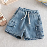 Boys Denim Cargo Shorts with Elastic Waist 2-8Y for Casual Summer Wear