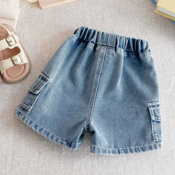 Boys Denim Cargo Shorts with Elastic Waist 2-8Y for Casual Summer Wear