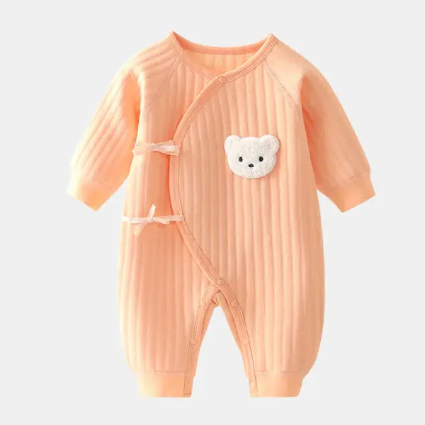 Thick Cotton Baby Bodysuit – Warm Winter One-Piece for Newborn Boys & Girls (0–6M) - Orange / 6M
