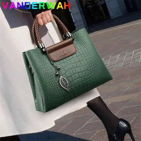 Brand Leather 3-Layer Alligator Crossbody Bag for Women - Luxury Designer Shoulder Messenger Handbag - Himpall