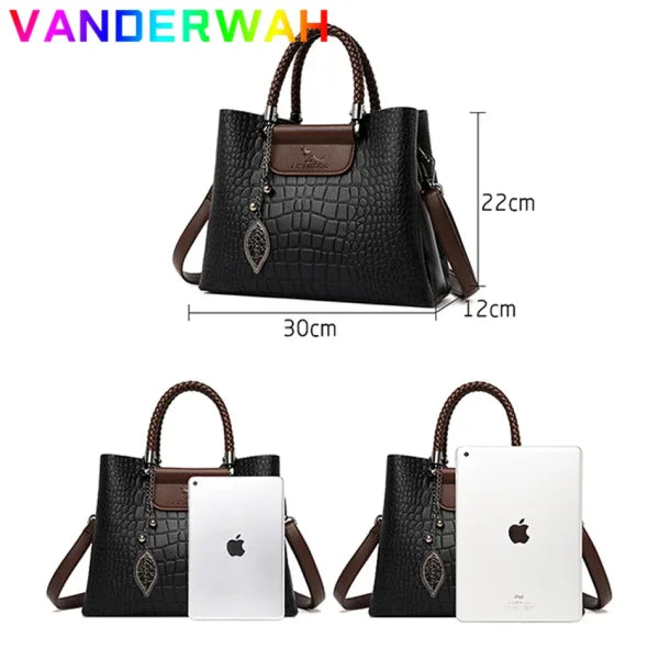 Brand Leather 3-Layer Alligator Crossbody Bag for Women - Luxury Designer Shoulder Messenger Handbag - Himpall