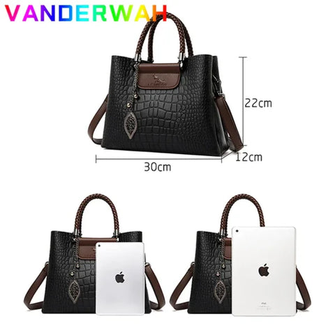 Brand Leather 3-Layer Alligator Crossbody Bag for Women - Luxury Designer Shoulder Messenger Handbag - Himpall