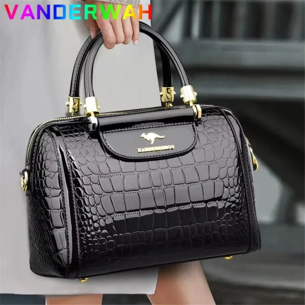 Brand Leather 3-Layer Alligator Crossbody Bag for Women - Luxury Designer Shoulder Messenger Handbag - Himpall