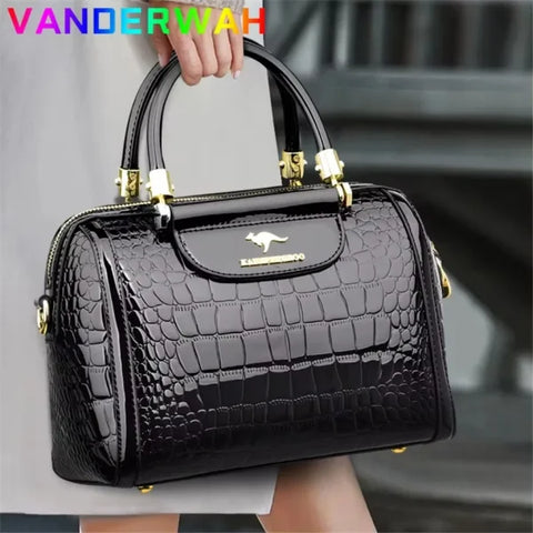 Brand Leather 3-Layer Alligator Crossbody Bag for Women - Luxury Designer Shoulder Messenger Handbag - Himpall