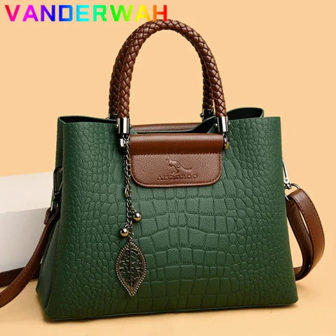 Brand Leather 3-Layer Alligator Crossbody Bag for Women - Luxury Designer Shoulder Messenger Handbag - Himpall