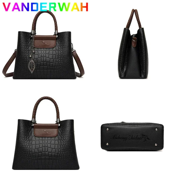 Brand Leather 3-Layer Alligator Crossbody Bag for Women - Luxury Designer Shoulder Messenger Handbag - Himpall